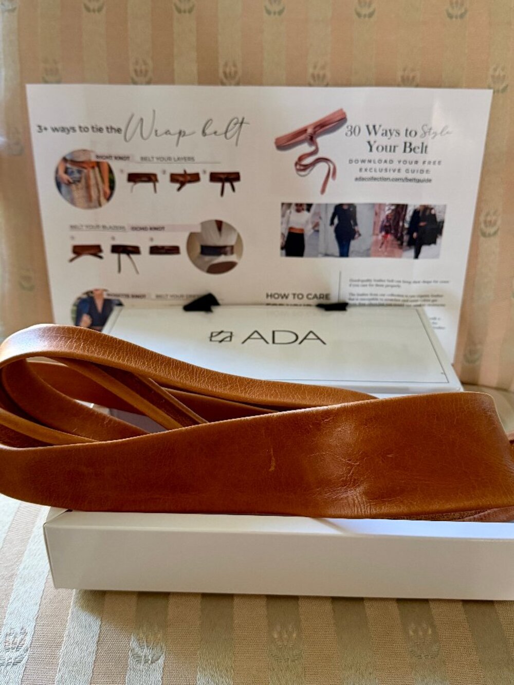 Ada Chestnut Brown Genuine Leather Wrap Belt - Extra long Length